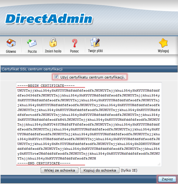 DirectAdmin - Certyfikat Root CA